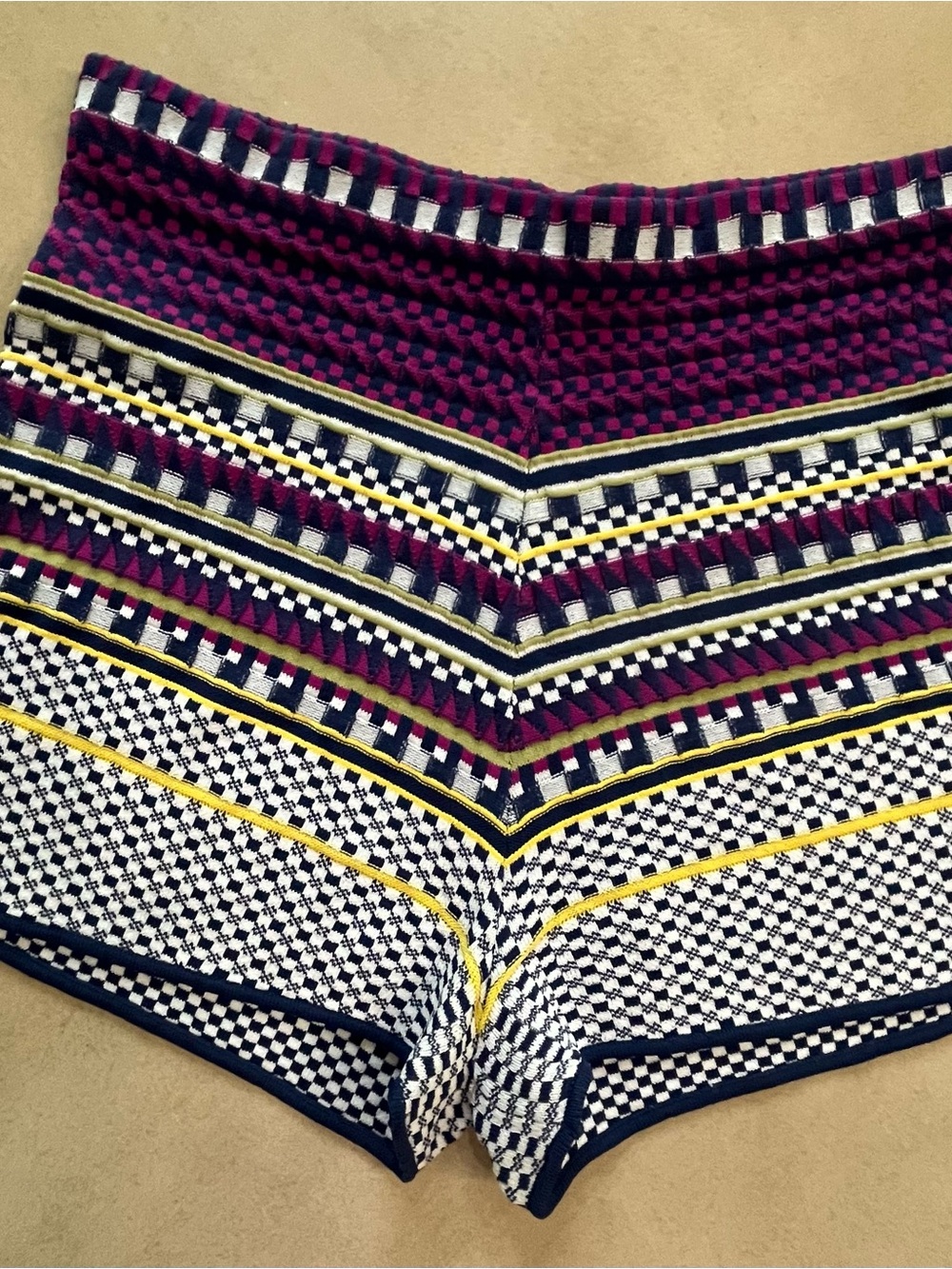 Ronny Kobo heavy-weight jacquard knit shorts Aztec chevron geometric Large